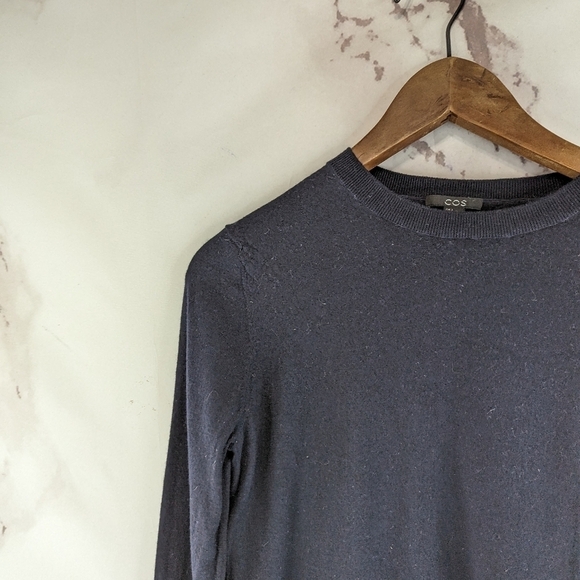 COS Sweater Womens Small Black Crew Neck Lightweight Long Sleeve Wool Blend - Picture 2 of 10